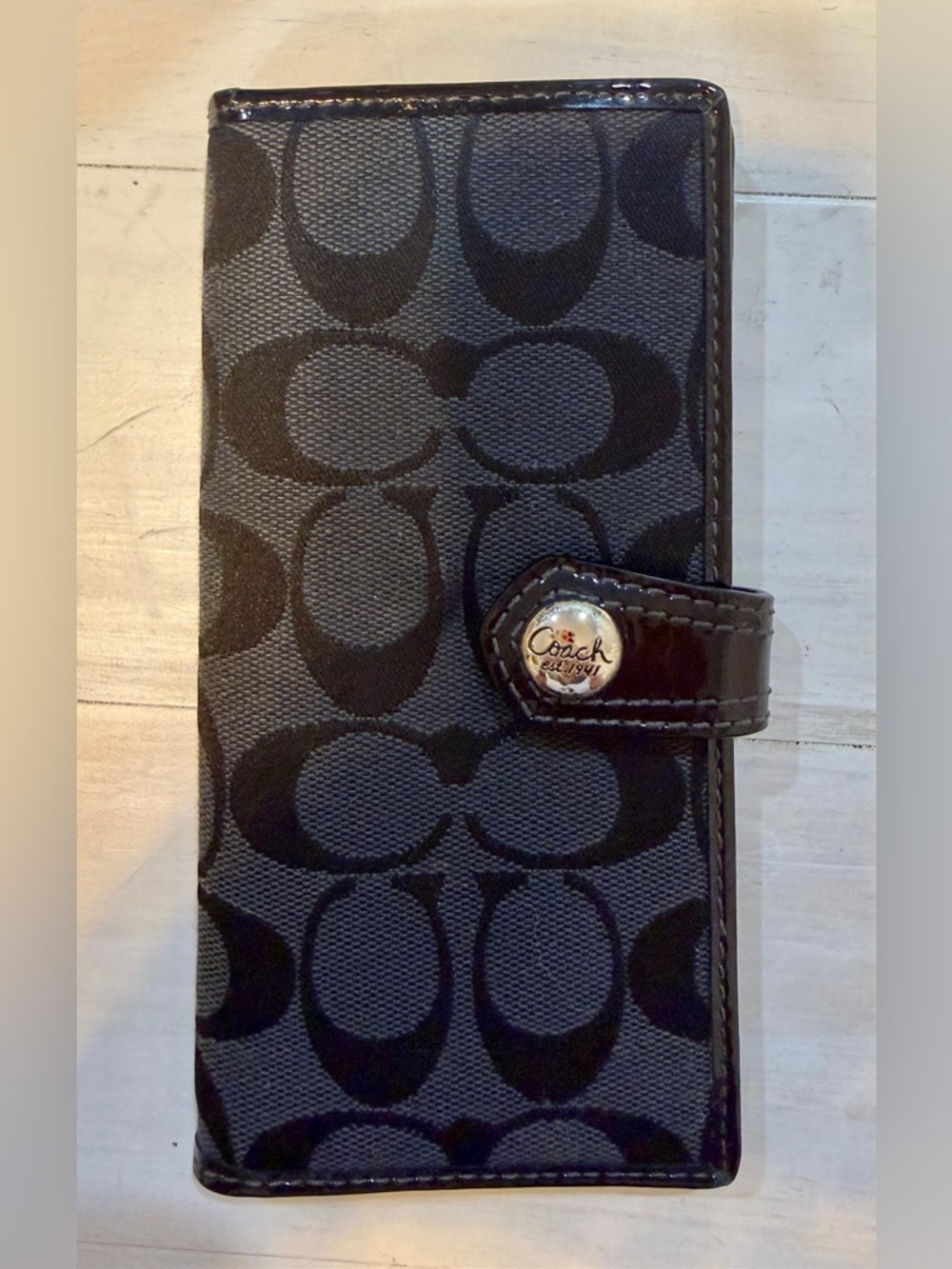 Coach Black and Charcoal Signature Continental Wallet